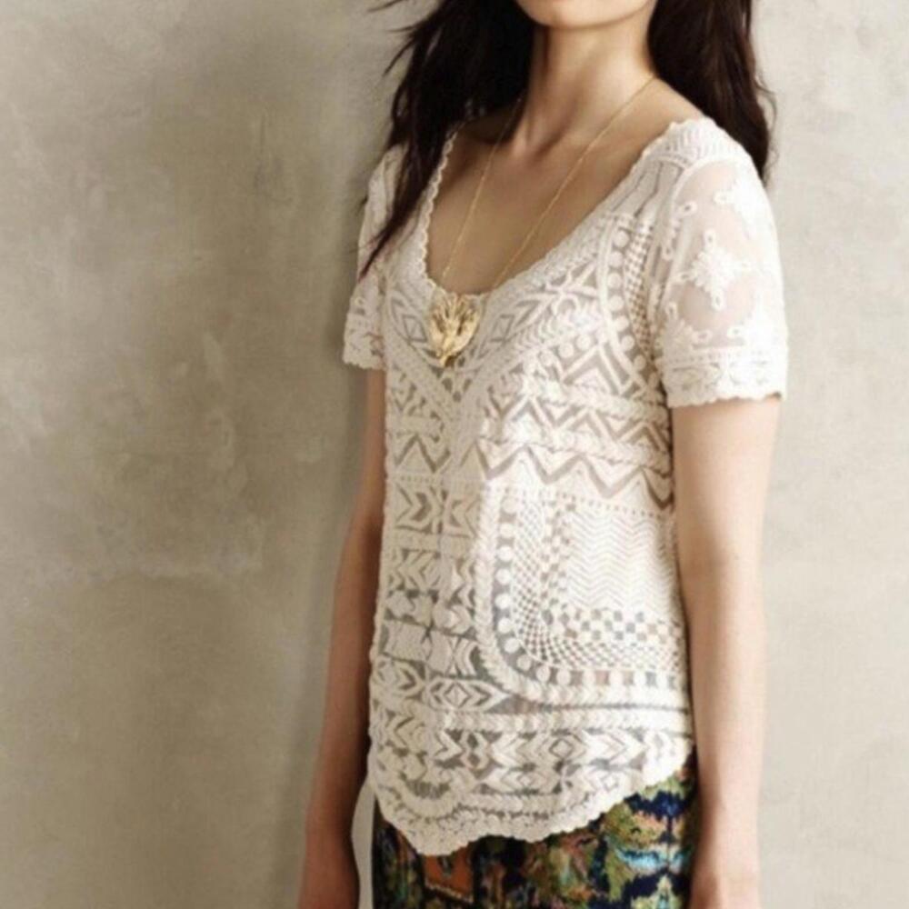Deletta Cream Crochet Lace Short Sleeve Blouse